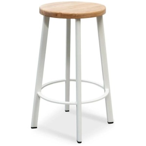 Ex Display - James 65cm Natural Timber Seat Bar Stool - White Frame by Interior Secrets - AfterPay Available