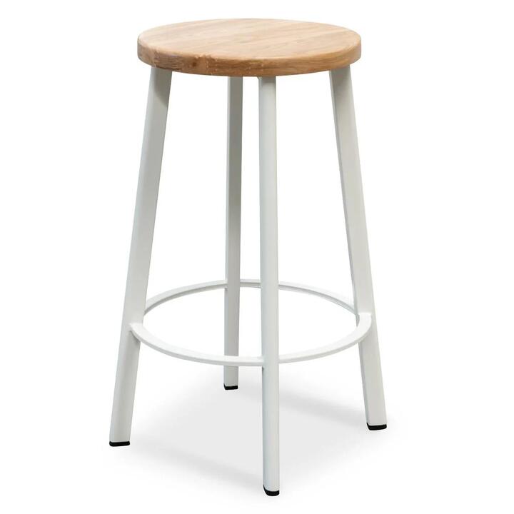 Ex Display - James 65cm Natural Timber Seat Bar Stool - White Frame by Interior Secrets - AfterPay Available