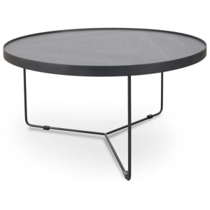 Ex Display - Luna 90cm Oak Top Round Coffee Table - Black by Interior Secrets - AfterPay Available