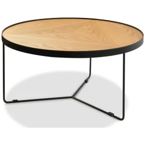Ex Display - Luna 90x45cm Round Coffee Table - Natural Top - Black Frame by Interior Secrets - AfterPay Available