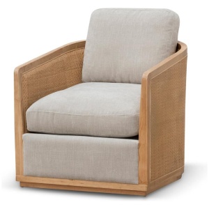 Ex Display - Mendez Wooden Armchair - Greige Fabric by Interior Secrets - AfterPay Available
