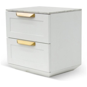 Ex Display - Nelda Bedside Table - White with Marble Top by Interior Secrets - AfterPay Available