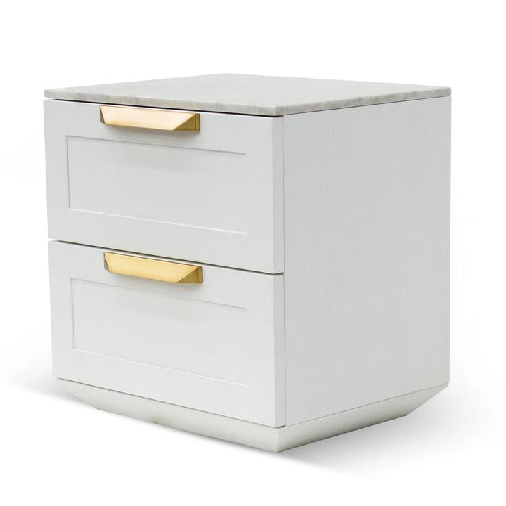 Ex Display - Nelda Bedside Table - White with Marble Top by Interior Secrets - AfterPay Available
