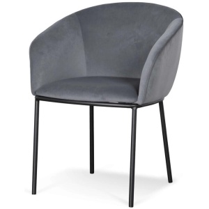 Ex Display - Rowena Dining Chair - Grey Velvet in Black Legs by Interior Secrets - AfterPay Available