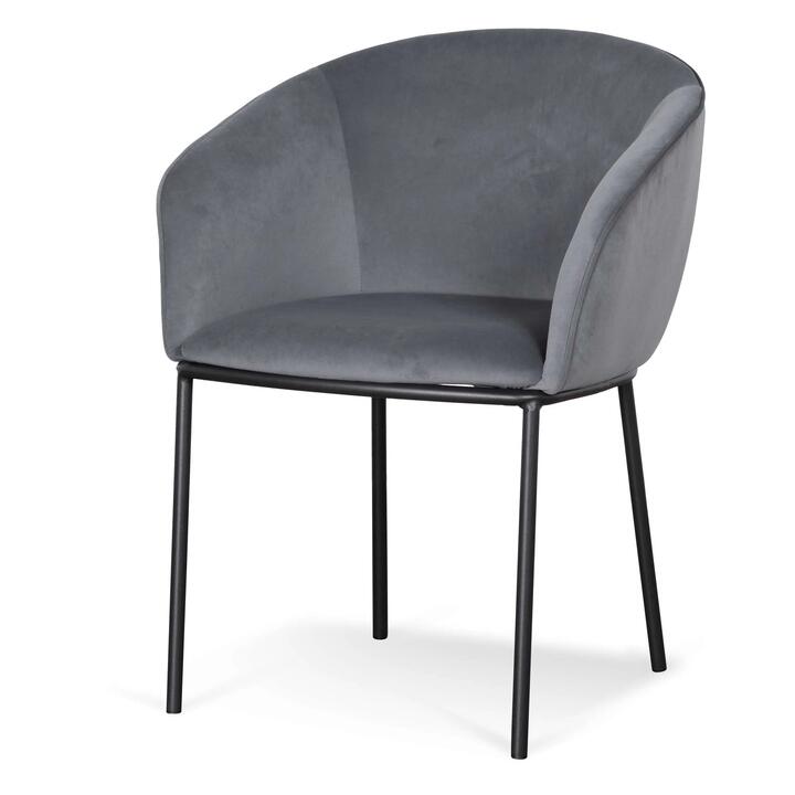 Ex Display - Rowena Dining Chair - Grey Velvet in Black Legs by Interior Secrets - AfterPay Available