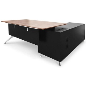 Excel 1.95m Executive Office Desk Left Return - Walnut - Black by Interior Secrets - AfterPay Available