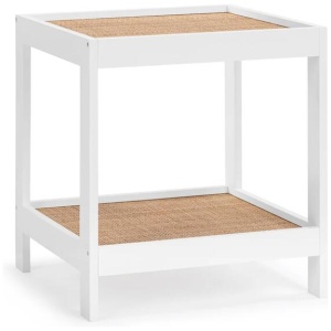 Ezra Modern Rattan End Lamp Side Table White/Natural