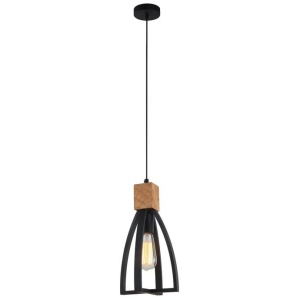 FARO Pendant Lamp Light Interior ES Matte Black Convex Cone with Wood Highlight OD180mm