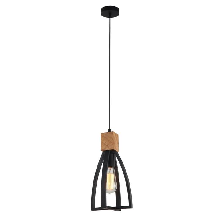 FARO Pendant Lamp Light Interior ES Matte Black Convex Cone with Wood Highlight OD180mm