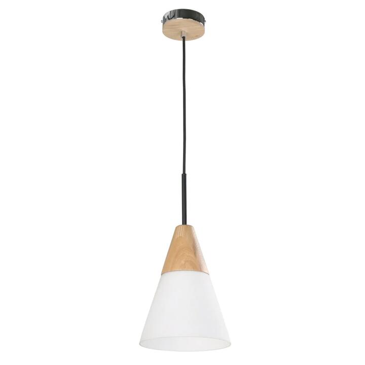 FINN Pendant Lamp Light Interior ES Opal Glass Medium Cone with Wood Highlight OD195mm