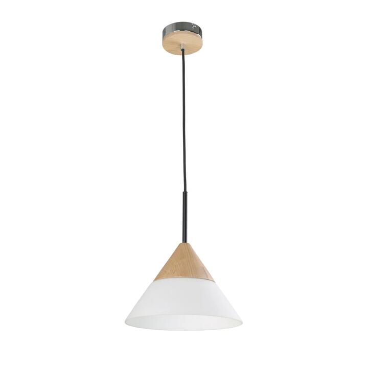 FINN Pendant Lamp Light Interior ES Opal Glass Small Cone with Wood Highlight OD265mm