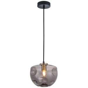 FOSSETTE Pendant Lamp Light Interior ES Smoke Glass Oval with Antique Brass Highlight OD180mm