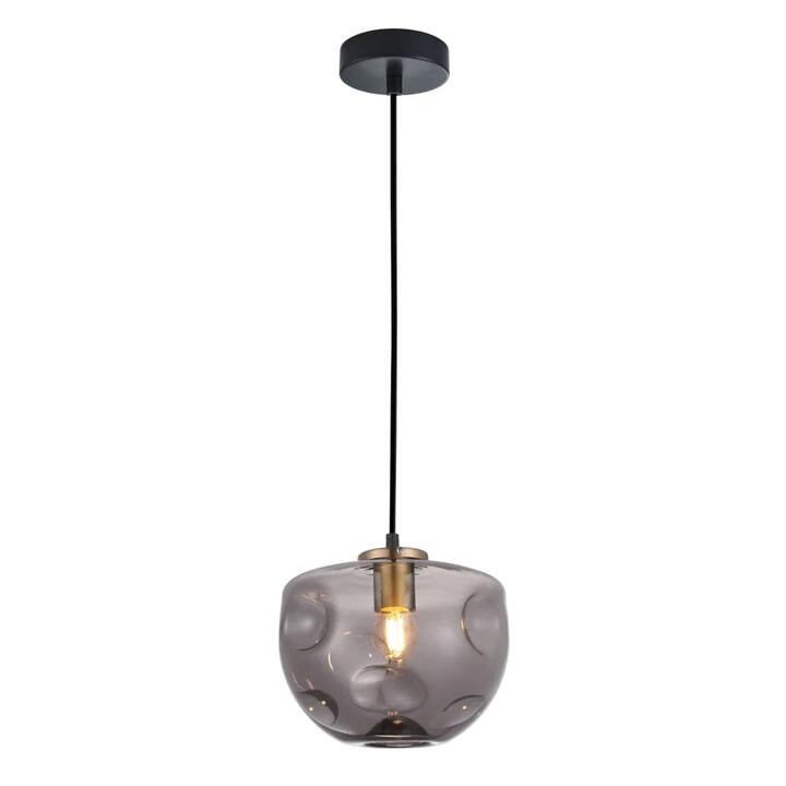 FOSSETTE Pendant Lamp Light Interior ES Smoke Glass Oval with Antique Brass Highlight OD180mm