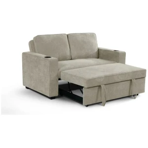 Fabric Modern 2-Seater Couch Pull-Out Lounge Sofa Bed Beige