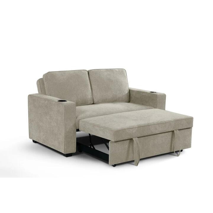 Fabric Modern 2-Seater Couch Pull-Out Lounge Sofa Bed Beige