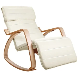 Fabric Rocking Armchair with Adjustable Footrest - Beige