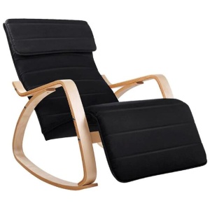 Fabric Rocking Armchair with Adjustable Footrest - Black