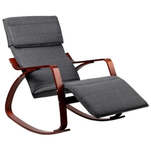 Fabric Rocking Armchair with Adjustable Footrest - Charcoal