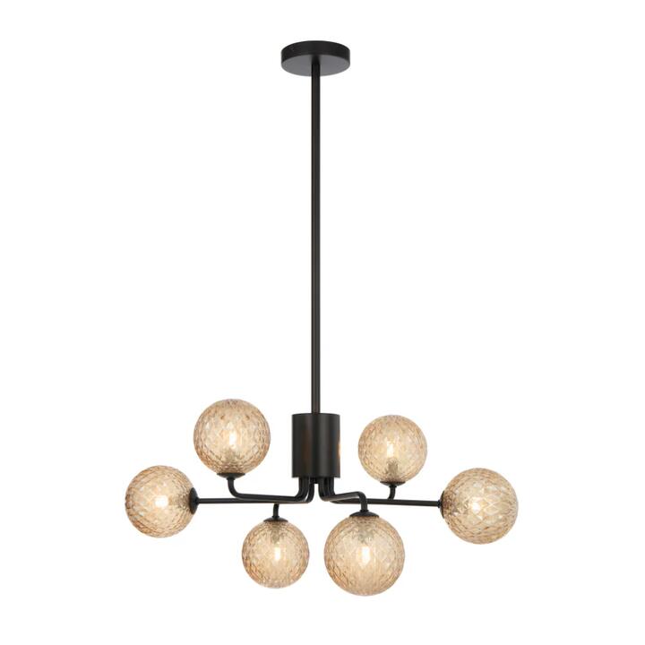 Felton Modern Pendant Hanging Lamp Light Glass Metal Amber Black Matte