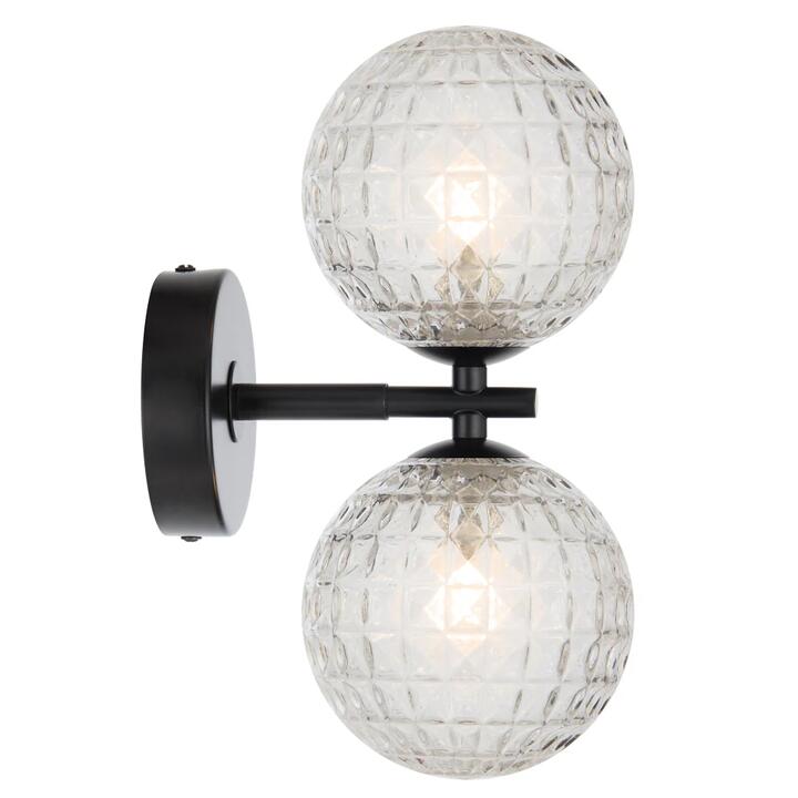 Felton Modern Wall Lamp Light Glass Metal Black Clear Matte