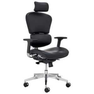 Finlay Ergonomic Executive Office Computer Work Task Chair - Black Leather