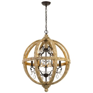 Florin Industrial Pendant Hanging Lamp Light Glass Wood Metal Clear Wood Iron