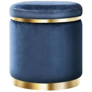 Foot Stool Round Velvet Ottoman Foot Rest Pouffe Pouf Padded Seat Footstool Navy