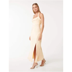 Forever New Women's Alice Halter Satin Maxi Dress in Vanilla Custard