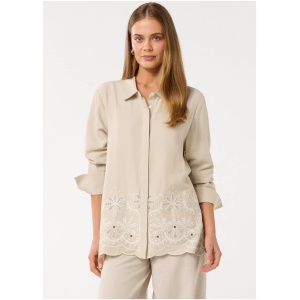 Forever New Women's April Embroidered Shirt in Tan Palmette Co-Ord