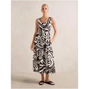 Forever New Women's April Gathered Linen Midi Dress in Collett Abstract