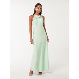 Forever New Women's Aria Satin Backless Maxi Dress in Dusty Aqua