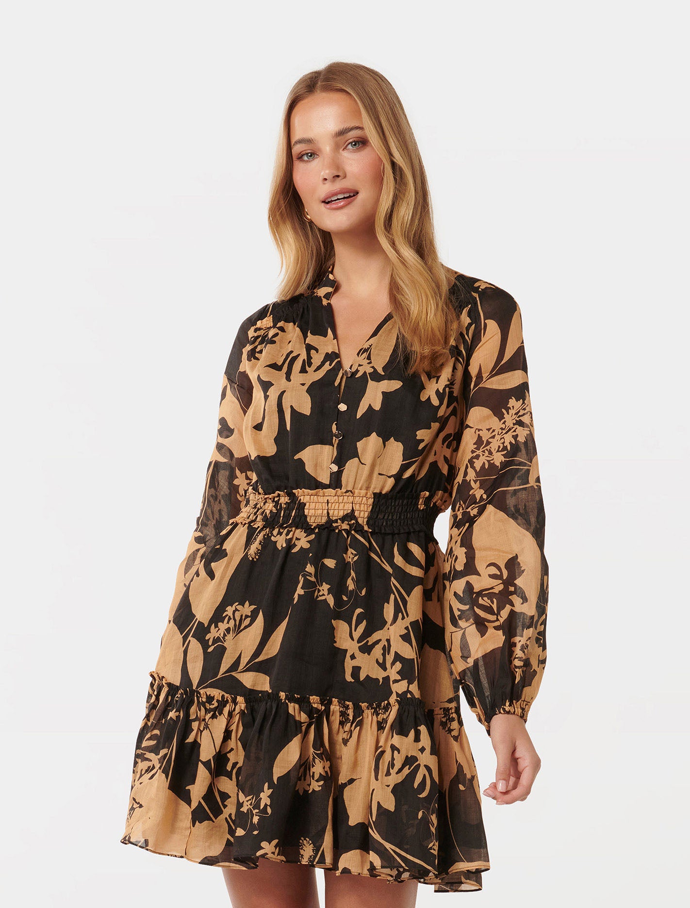 Forever New Women's Aubrey Shirring Waist Mini Dress in Hensley Floral