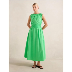 Forever New Women's Bella Shirred Cotton Midi Dress in Vibrant Green