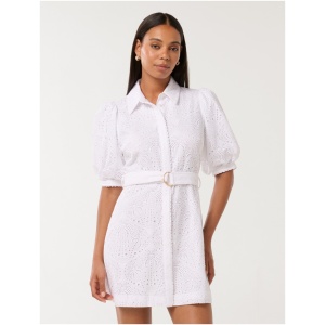 Forever New Women's Bryony Embroidered Mini Shirt Dress in Brilliant White