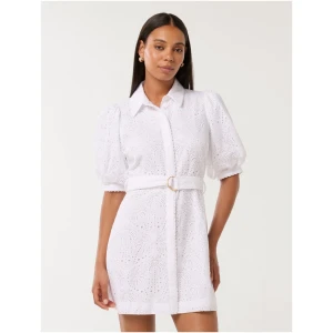 Forever New Women's Bryony Embroidered Mini Shirt Dress in Brilliant White