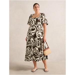 Forever New Women's Ceci Curve Plus Size Linen Midi Dress in Collett Abstract