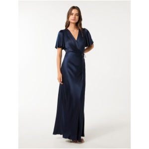 Forever New Women's Chelsea Flutter Sleeve Satin Maxi Dress in Deep Navy