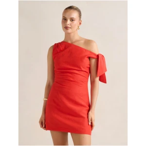 Forever New Women's Cinzia Tipped Shoulder Linen Mini Dress in Flame Scarlet