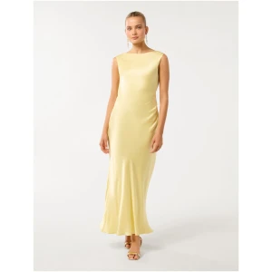 Forever New Women's Eileen Open Back Satin Maxi Dress in Lemon Meringue