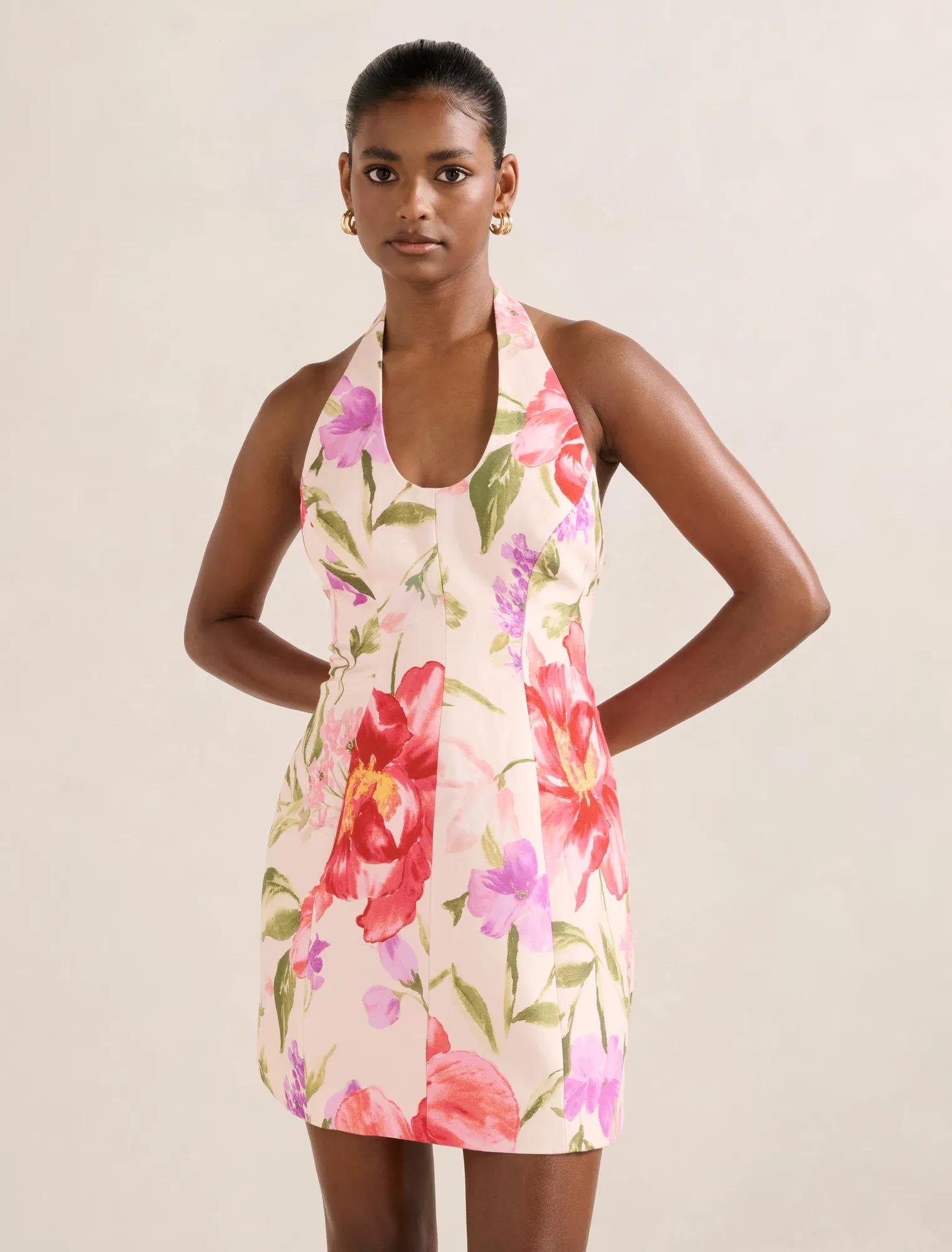 Forever New Women's Esther Petite U-Neck Mini Dress in Pink Lyell Floral