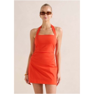 Forever New Women's Imogen Stretch Cotton Halter Mini Dress in Spicy Orange