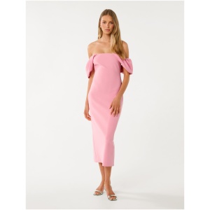 Forever New Women's Jacinta Off-Shoulder Bodycon Midi Dress in Prism Pink