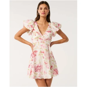 Forever New Women's June Ruched V-Neck Mini Dress in Blush Lyell Floral