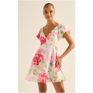 Forever New Women's June Ruched V-Neck Mini Dress in Red Lyell Floral