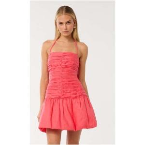 Forever New Women's Kaia Ruched Bubble-Hem Mini Dress in Coral Paradise