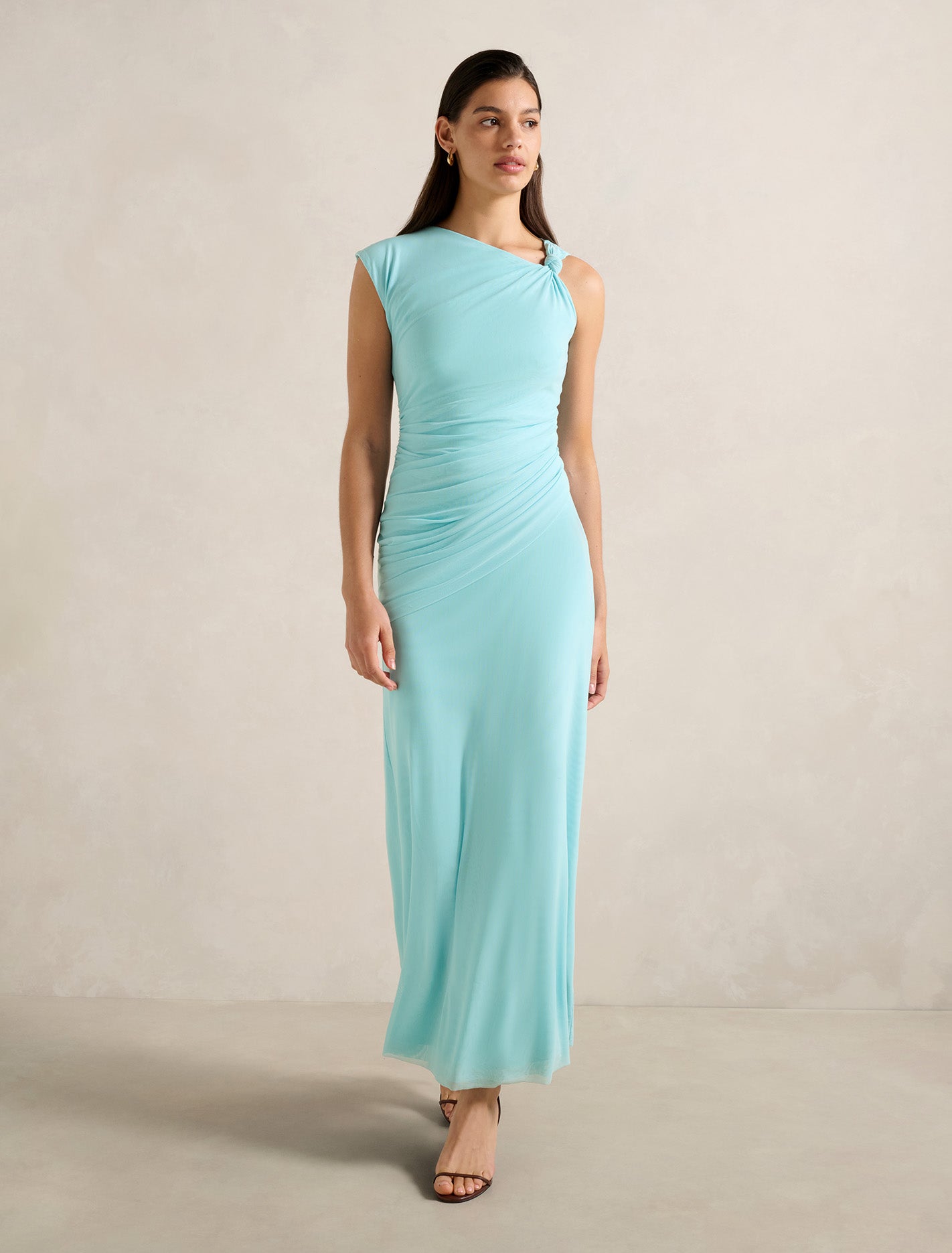 Forever New Women's Karina Knotted Mesh Maxi Dress in Aquamarine