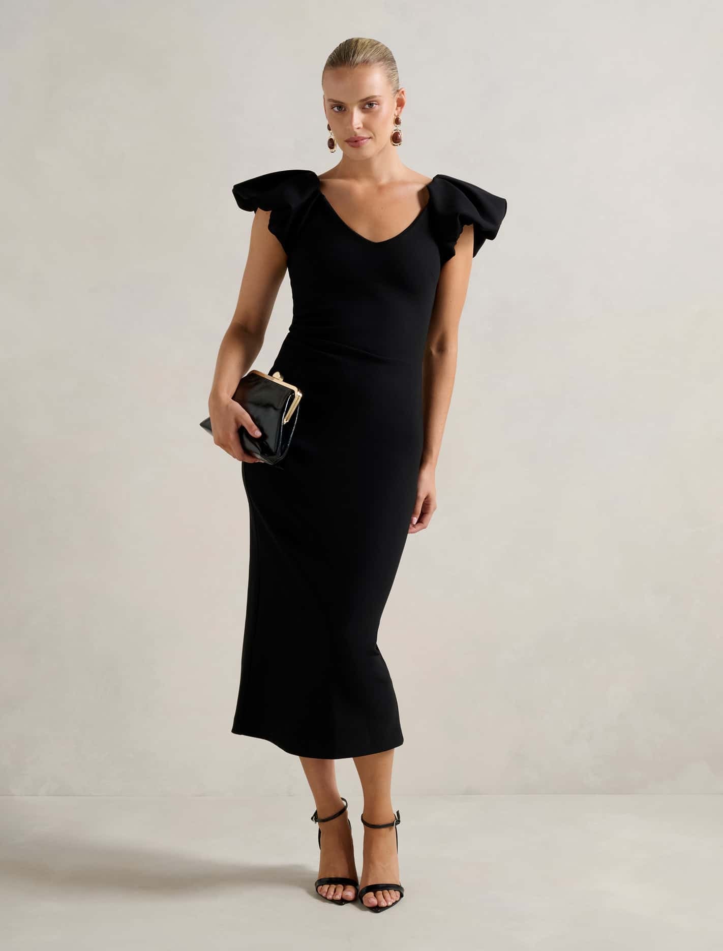 Forever New Women's Makena Bubble Sleeve Midi Dress in Black