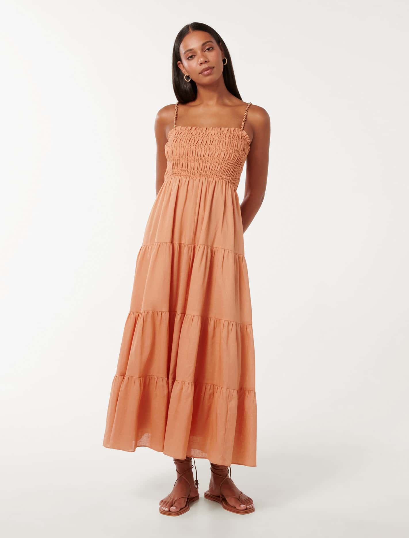 Forever New Women's Ophelia Strap Detail Midi Dress in Toast