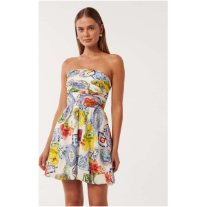 Forever New Women's Phoebe Strapless Bubble-Hem Mini Dress in Sorrento Tile