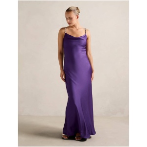 Forever New Women's Presley Diamante Strap Satin Maxi Dress in Royal Purple